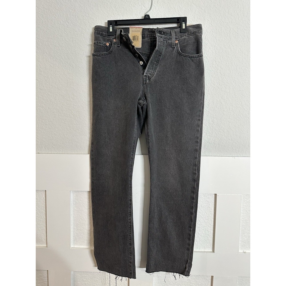 Levi's 501 Original High Rise Straight Raw Frayed Hem Jeans Women 28x28 Black